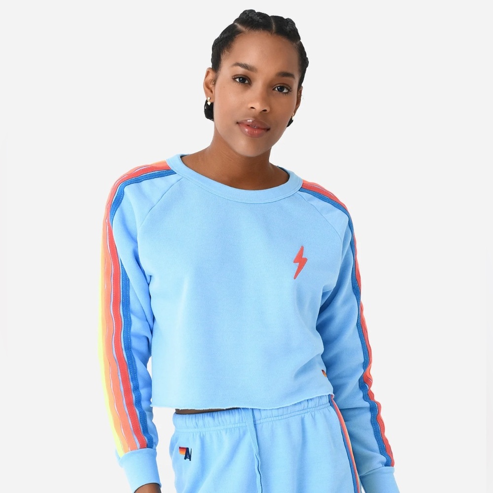 Aviator Nation Classic Cropped Bolt Stitch Crew Sweatshirt US Women’s M - Picture 6 of 6